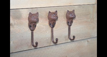 Haakje kat - set van 3 stuks - gietijzer - roestbruin - Esschert Design