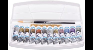 Van Gogh aquarel 12 tubes 10ml met accessoires - metallic en granulerende kleuren