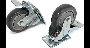 4 Stuks Profi 100 mm. Zwenkwiel met Voetplaat en Rem