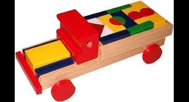 Houten blokkenauto met gekleurde blokken