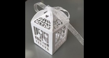 10 Vogelkooitje Filigree Doosjes - Pearl White