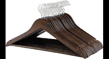Hoppa! Houten kleerhanger | kledinghanger | voor pakken, jassen, hemden, broeken | set van 20 | inkepingen in schouderpartij | anti-slip | 360° draaibare haak | donker walnoot
