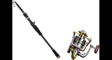 Telescopische luxe vishengel SET van Improducts - vis hengel is 210 cm (2.10M) lang en van Carbon super licht en zeer sterk incl. Werp Molen ook geschikt voor KARPER EN ZEEVIS.