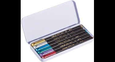 edding 1200 metallic teken/viltstiften assorti - 6 metallic kleurstiften - ronde punt - 1 mm - metalen box van 6 stuks