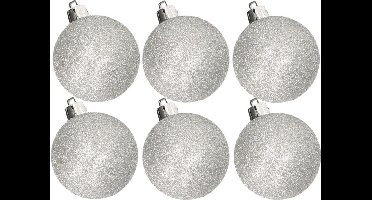 6x stuks kunststof glitter kerstballen zilver 8 cm - Onbreekbare plastic kerstballen