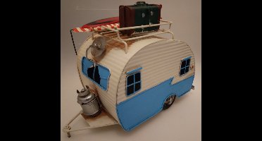 MadDeco - blikken woondecoratie - caravan groot - blauw - blik