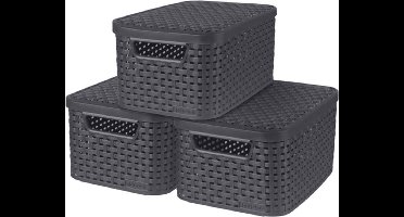 Curver Opbergboxen met deksel Style S - 6 liter - 3 stuks - Antraciet