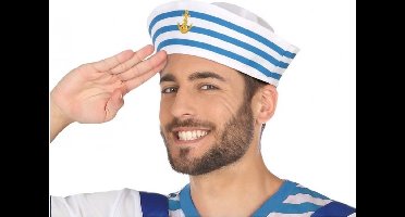 Wit/blauw matrozen verkleed hoedje voor volwassenen - 4x - polyester - marine/sailor - carnaval