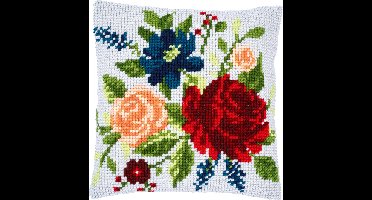 Vervaco - Kruissteekkussen kit - Pioenrozen - PN-0195013 - Borduren - Borduurpakket - Borduurpakket volwassenen - Borduurpakket kind