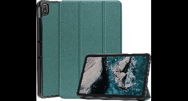 Hoesje geschikt voor Nokia T20 hoes boekcase Donker Groen - Hoesje geschikt voor Nokia T20 hoesje cover smart hoes - hoes Hoesje geschikt voor Nokia T20 Kunstleer - Hoesje geschikt voor Nokia T20 case - T20 Trifold smart Cover