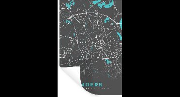 Muurstickers - Sticker Folie - Plattegrond – Moers – Blauw – Stadskaart – Kaart - Duitsland - 20x30 cm - Plakfolie - Muurstickers Kinderkamer - Zelfklevend Behang - Zelfklevend behangpapier - Stickerfolie