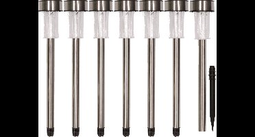 Pro Garden Tuinverlichting prikspotjes - 14x - solar - 36 cm - RVS - Prikspots tuinverlichting