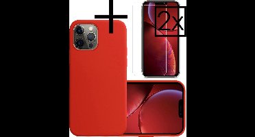 Hoesje - Met 2x Screenprotector - Geschikt voor Apple iPhone 13 Pro - Sterk & Shockproof - Back Cover - Siliconen Case - Telefoon Hoes - Rood