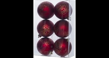 6x Rode kunststof kerstballen 6 cm - Tekst - Onbreekbare plastic kerstballen - Kerstboomversiering rood