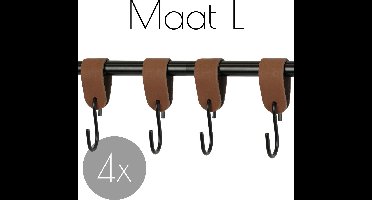 4x Leren S-haak hangers - Handles and more® | LICHTBRUIN - maat L (Leren S-haken - S haken - handdoekkaakje - kapstokhaak - ophanghaken)