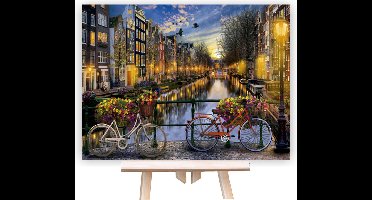 Schilderen Op Nummer Volwassenen - Do It Yourself Paintings - Amsterdam - Grachten - Fietsen - Brug - Gebouwen - Stad - Water - Nederland - 40x50 cm - Canvas