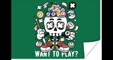 Poster Biljart - Schedel - Vintage - 30x20 cm - Vaderdag cadeau - Geschenk - Cadeautje voor hem - Tip - Mannen