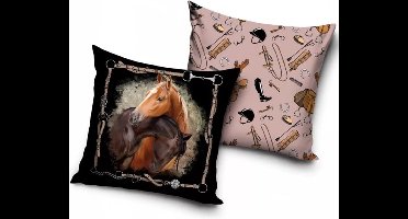 Sierkussen - 2 Knuffelende Paarden 40x40cm