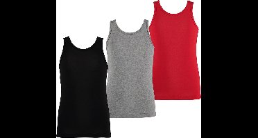 Apollo Jongens Singlet Hemd Bamboe 3-Pack Zwart Grijs Rood - Maat  110/116