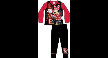 Disney Minnie Mouse - Pyjama - Maat 122/128 - Love - Kinderpyjama - Rood met zwart
