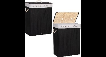 Springos Wasmand | 100L | Bamboe | Zwart/Crème