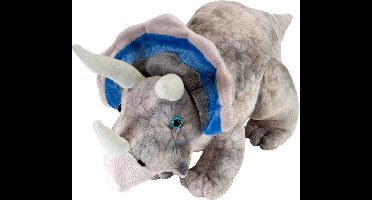 Wild Republic Pluche dinosaurus Triceratops knuffel - grijs - 25 cm - Dinosaurus prehistorische dieren knuffels - Speelgoed