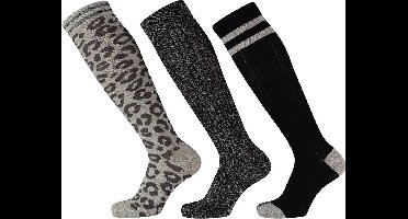 Apollo - Kniesokken - Girls - 3-pack - Panter - Grijs - Glitter - Maar 23/26