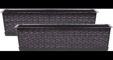 Prosperplast Ratolla plantenbak/bloembak - 2x - donkerbruin - 8L - 50 x 17 x 15 cm