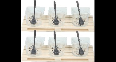 Amuse/aperitief set voor 6 personen met vierkante bakjes en mini pallet tray rechthoek - 6-Persoons amuse setje