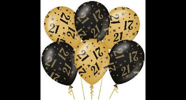 24x stuks Leeftijd verjaardag feest ballonnen 21 jaar geworden zwart/goud van 30 cm - Feestartikelen/versiering