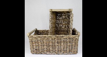 Migo Styling - Fietsmand - Opbergmand - Lectuurmand - 63x35xH27 - Houten handgreep - Riet - Rotan - Tyraps