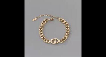 dames armband met ketting- goudkleurig staal armband-17+5 cm