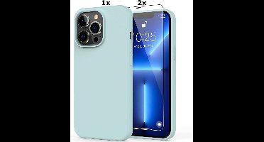 Hoesje Geschikt voor iPhone 12 Pro Max Soft Nano siliconen Gel Mint Groen Hoesje Met 2X Glazen screenprotector