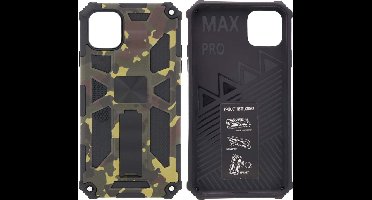 Hoesje Geschikt voor iPhone 11 Pro Max Hoesje - Rugged Extreme Backcover Army Camouflage met Kickstand - Groen