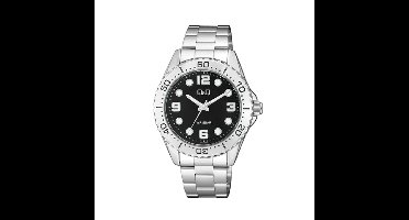 Q&Q Q07A-001PY - Horloge - Analoog - Mannen - Heren - Stalen band - Rond - Metaal - Cijfers - Cirkels - Zilverkleurig - Zwart