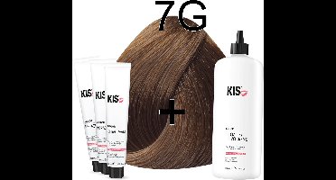 Kis KeraCream Color - 100ml - Haarverf Set - 7G Middel goudblond | KIS - (3 x haarverf & 1L waterstofperoxide)