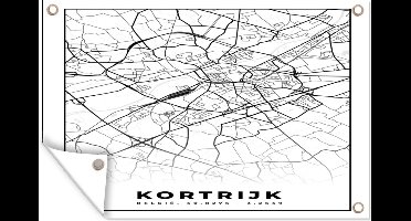Tuindecoratie Stadskaart – Zwart Wit - Kaart – Kortrijk – België – Plattegrond - 60x40 cm - Tuinposter - Tuindoek