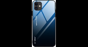 gradiënt hoesje met achterkant van gehard glas geschikt voor iPhone 12 mini zwart-blauw