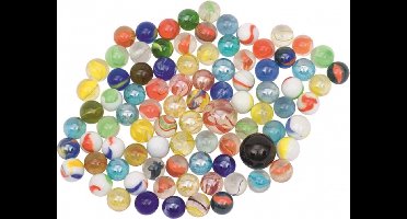 Gekleurde glazen knikkers mix in netje - 264x stuks - buitenspeelgoed - knikkeren