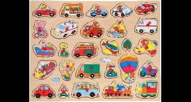 Johntoy Puzzel - houten knopjes/noppen - peuters - voertuigen thema - 45 x 35 cm - speelgoed