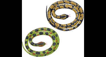 Setje van 2x rubberen nep slangen - namaak slangen - van 117 cm - Anaconda en konings python