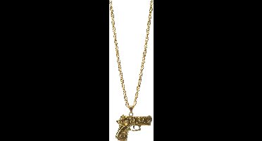 Partychimp Gouden Ketting Gangster Pistool Voor Bij Carnavalskleding Heren Carnavalskleding Dames Carnaval Accessoires Carnaval- Goud - Metaal