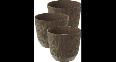 Prosperplast Plantenpot Eco - 3x stuks - stripe - bruin - kunststof - D20xH17 cm - voor binnen/buiten