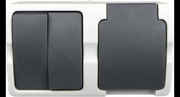 Ratio Dubbele schakelaar en stopcontact - spatwaterdicht - IP54 - horizontaal - plastic - 87x116x52 mm