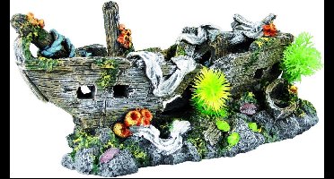 Flamingo - Aquariumdecoratie scheepswrak met planten - Bruin - 29.5 x 13.5 x 13.5 cm
