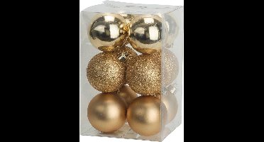 Cosy @ Home Kerstballen - Goud Mix - Kunststof - Ø6cm ( Set van 12 )