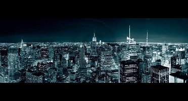 Kunstdruk Shutterstock - Manhatten Skyline at Night 95x33cm