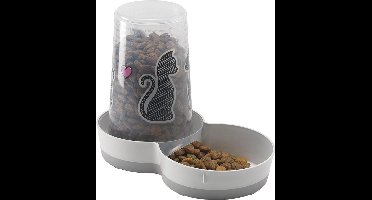 Automatische voerbak kat & hond – Drinkfontein - Flamingo Cats in Love Grijs & Wit – 1,5L – met speelballetje – voeder- en waterautomaat