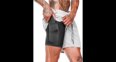 MW® - Sportbroek Heren - Sportkleding Heren - Fitnessbroek - Hardloopbroek - Shorts Heren - Grijs M