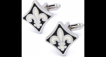 Manchetknopen - Franse Lelie Zwart en Wit Ruitvormig